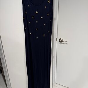 Elegant Black Maxi Dress with Gold Star Accents